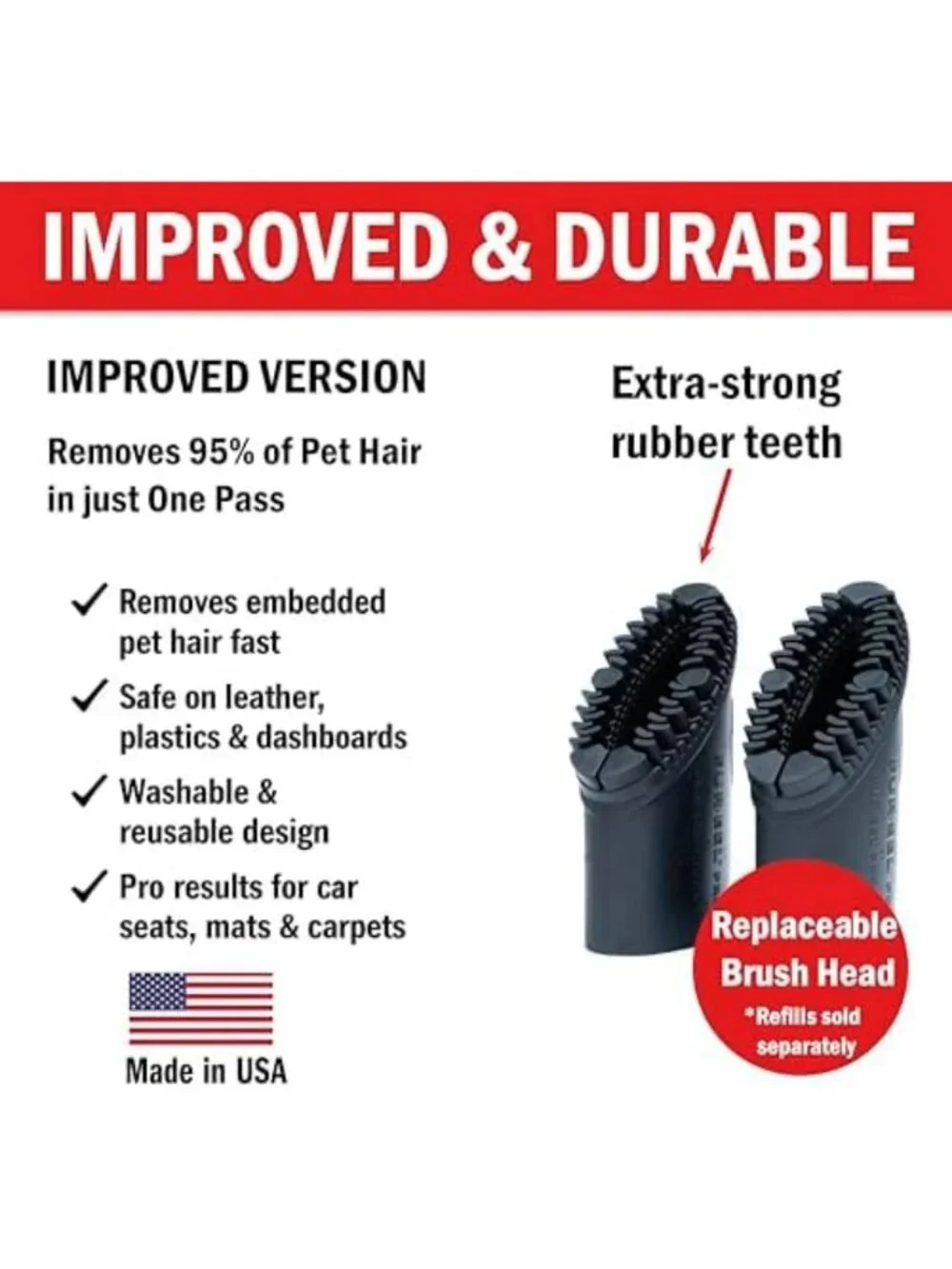 Pet Hair Vacuum Attachment - 2 Rubber Heads, Effective Pet Hair Remover Tool